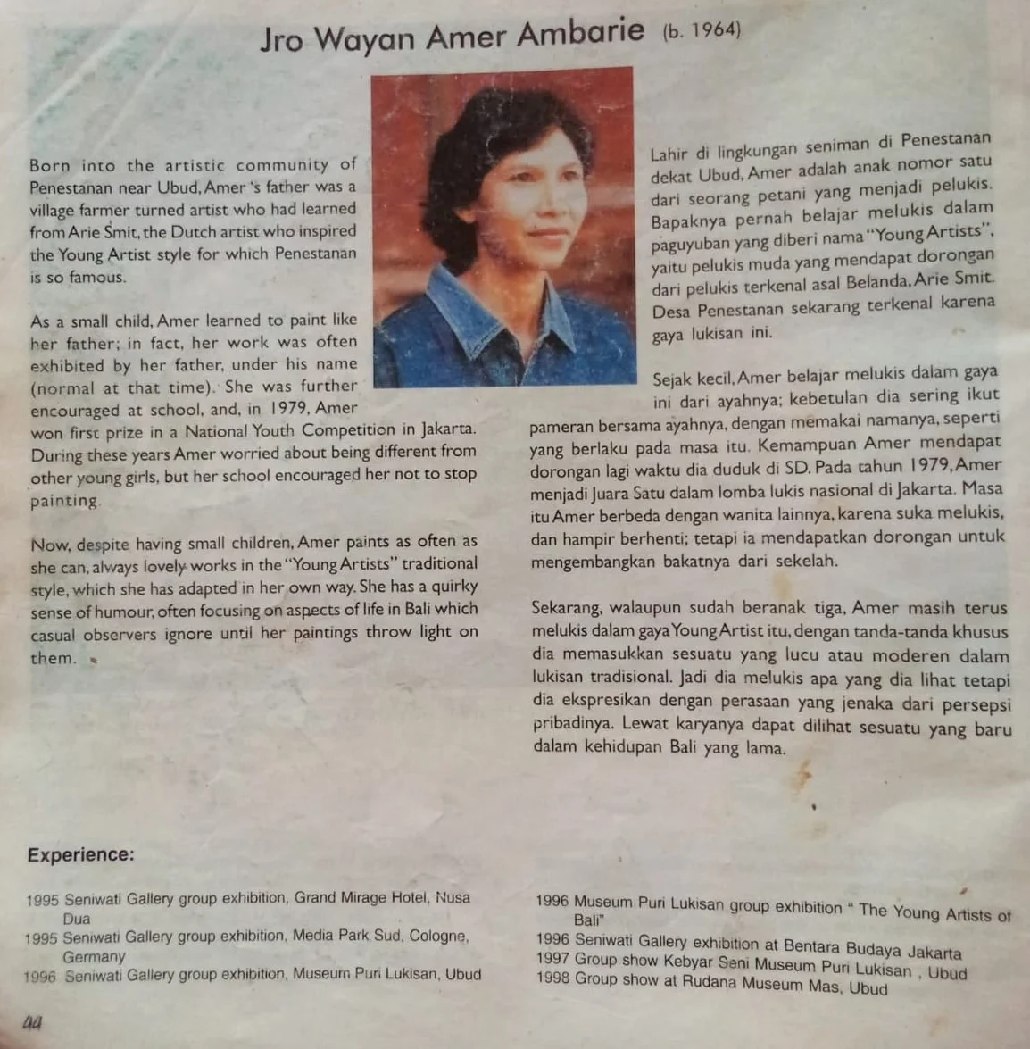 Magazine profile of Jero Wayan Amer Ambarie